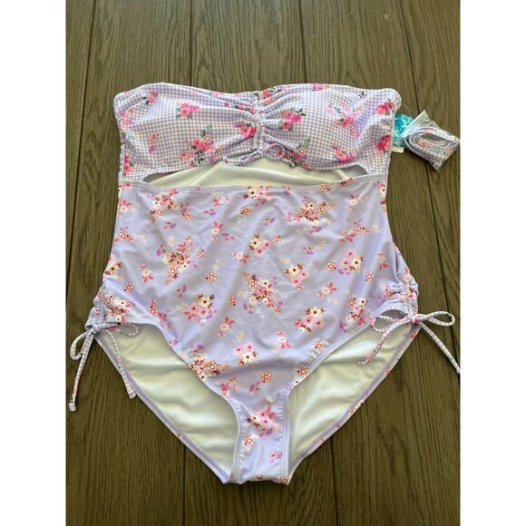 NWT Decree Womens Cottagecore Lavender Floral One-Piece Swimsuit - Picture 1 of 7